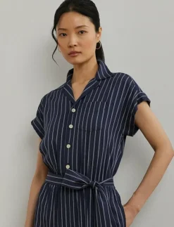 Lauren Ralph Lauren Striped Belted Twill Wide-Leg Jumpsuit - Jumpsuits|Kvinnor Jumpsuits
