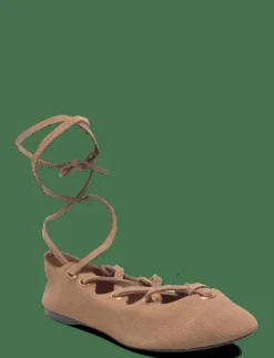 Mango Suede ballet flats with crossed straps - Ballerinas|Kvinnor Ballerinaskor