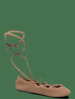 Mango Suede ballet flats with crossed straps - Ballerinas|Kvinnor Ballerinaskor