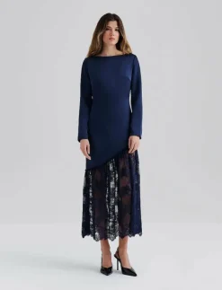 Malina Suki Diagonal Cut Lace Midi Dress - Midiklänningar|Kvinnor Klänningar