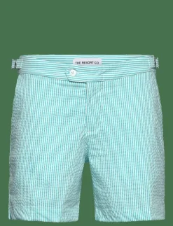 The Resort Co. Badkläder|Tailored Swim Shorts Turquoise Seersucker - Badbyxor
