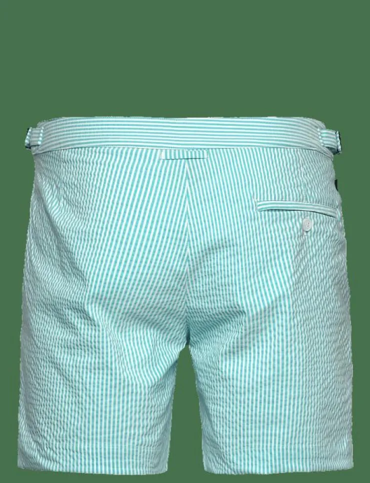 The Resort Co. Badkläder|Tailored Swim Shorts Turquoise Seersucker - Badbyxor