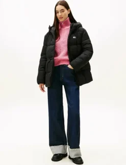 Tommy Jeans TJW HOODED MIDI PUFFER JACKET - Dun- & vadderade jackor|Kvinnor Jackor & Kappor