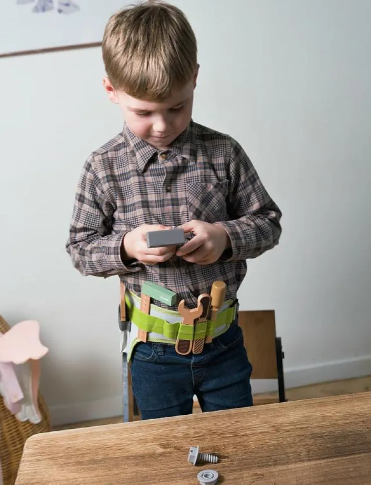 Barn Dantoy Rollspel|TOOL BELT WOOD IN GIFT BOX 15 PARTS - Leksaksverktyg