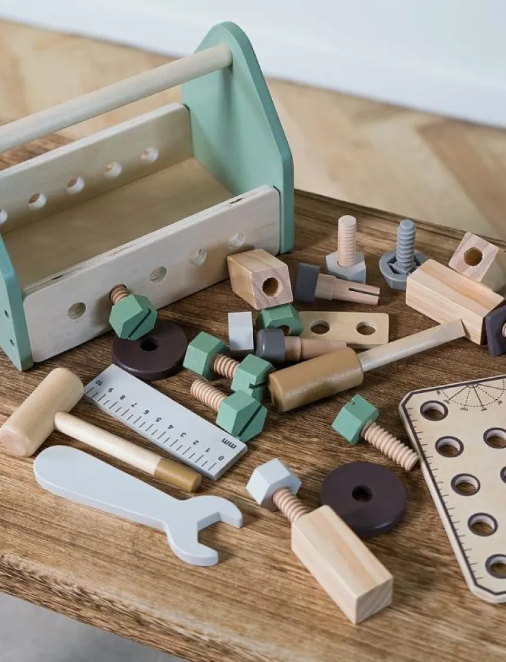 Barn Dantoy Rollspel|TOOL BOX WOOD IN GIFT BOX 26 PARTS - Leksaksverktyg
