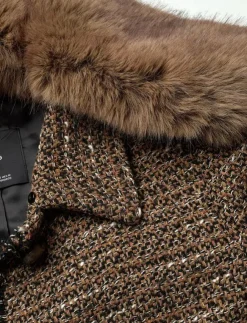 Kvinnor Mango Kavajer|Tweed jacket with fur collar - Enkelknäppta kavajer