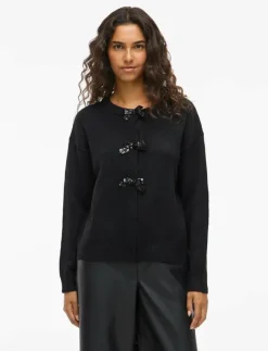 Kvinnor Vila Plus Size & Curvy|Stickat|VIBRIANNA O-NECK L/S BOW KNIT CARDIGAN - Koftor