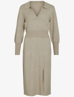 Kvinnor Vila Klänningar|VICOMFY L/S COLLAR RIB KNIT DRESS - NOOS - Midiklänningar