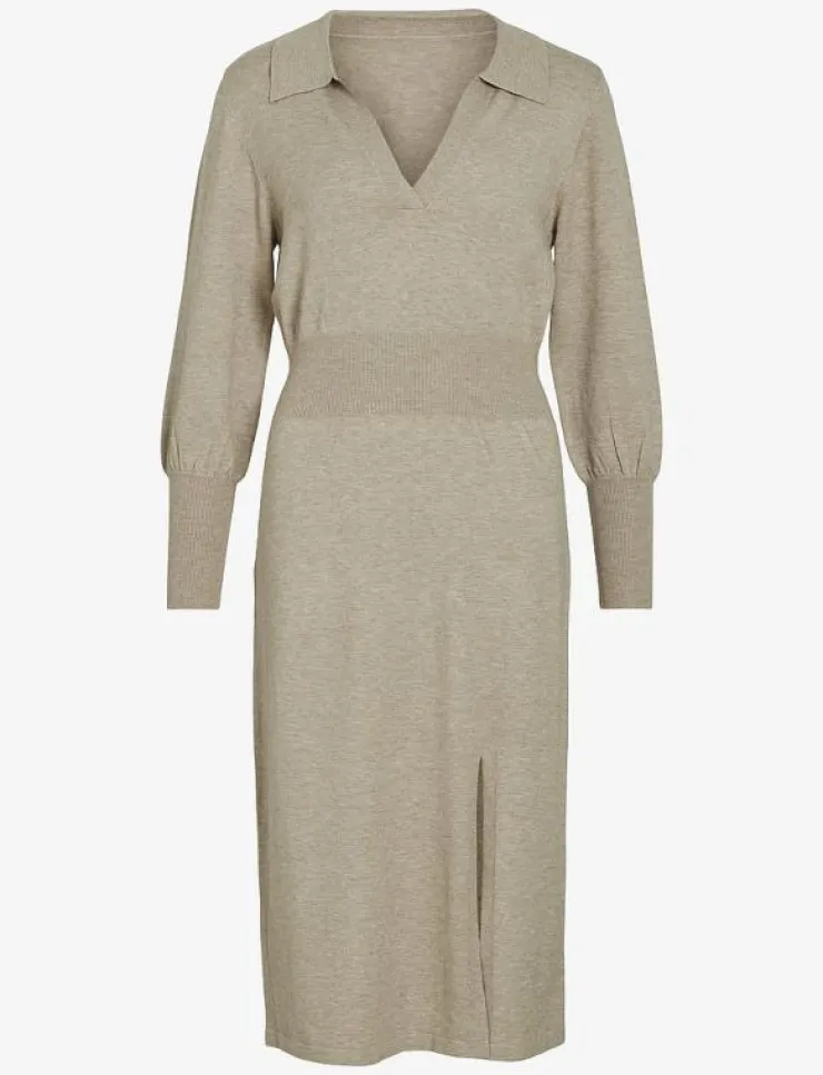 Kvinnor Vila Klänningar|VICOMFY L/S COLLAR RIB KNIT DRESS - NOOS - Midiklänningar