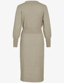 Kvinnor Vila Klänningar|VICOMFY L/S COLLAR RIB KNIT DRESS - NOOS - Midiklänningar