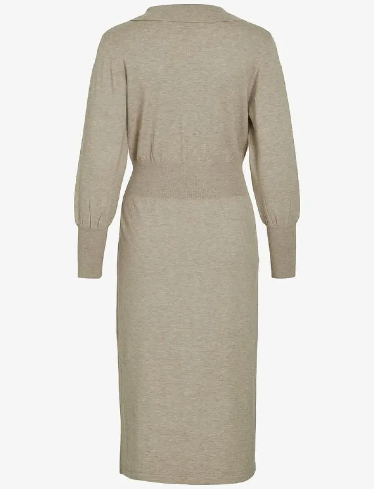 Kvinnor Vila Klänningar|VICOMFY L/S COLLAR RIB KNIT DRESS - NOOS - Midiklänningar