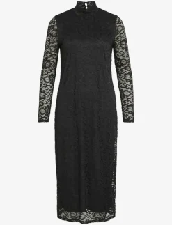 Kvinnor Vila Klänningar|VIDIDA L/S HIGH NECK MIDI LACE DRESS/KA - Midiklänningar