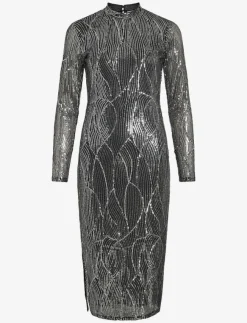 Kvinnor Vila Klänningar|VIGIGI HIGHNECK SEQUIN L/S MIDI DRESS/DC - Midiklänningar