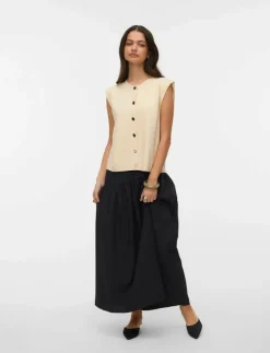 Kvinnor Vero Moda Västar|VMGOLD SL O-NECK BUTTON VEST BOO - Stickade västar