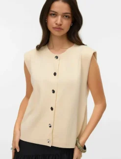 Kvinnor Vero Moda Västar|VMGOLD SL O-NECK BUTTON VEST BOO - Stickade västar