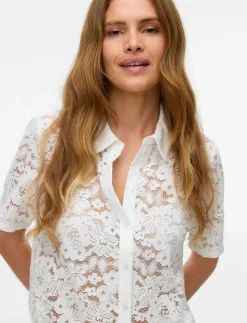 Vero Moda VMHONEY LACE SS SHIRT WVN GA - Kortärmade skjortor|Kvinnor Blusar & Skjortor