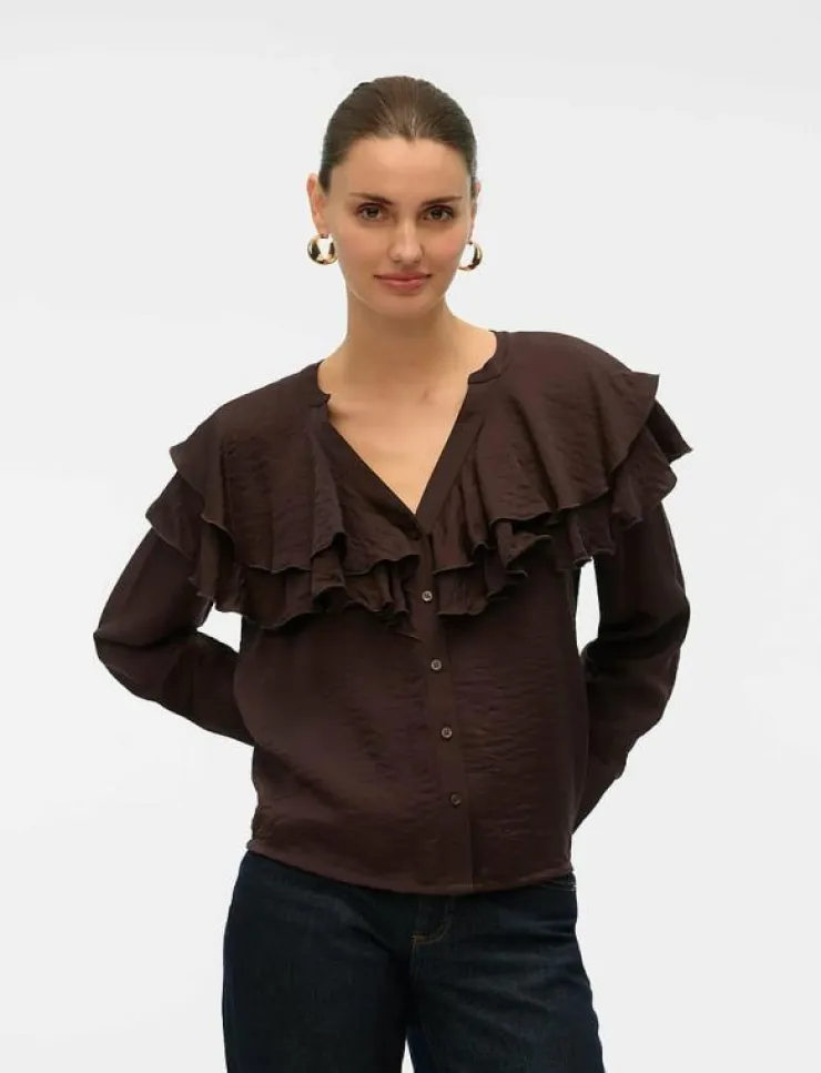 Kvinnor Vero Moda Blusar & Skjortor|VMLIZZI LS FLOUNCE TOP WVN GA - Långärmade blusar