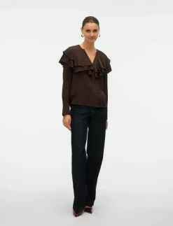Kvinnor Vero Moda Blusar & Skjortor|VMLIZZI LS FLOUNCE TOP WVN GA - Långärmade blusar