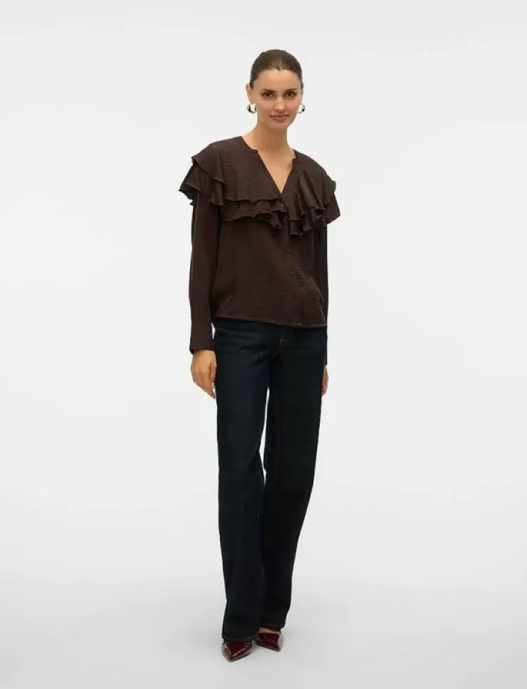 Kvinnor Vero Moda Blusar & Skjortor|VMLIZZI LS FLOUNCE TOP WVN GA - Långärmade blusar