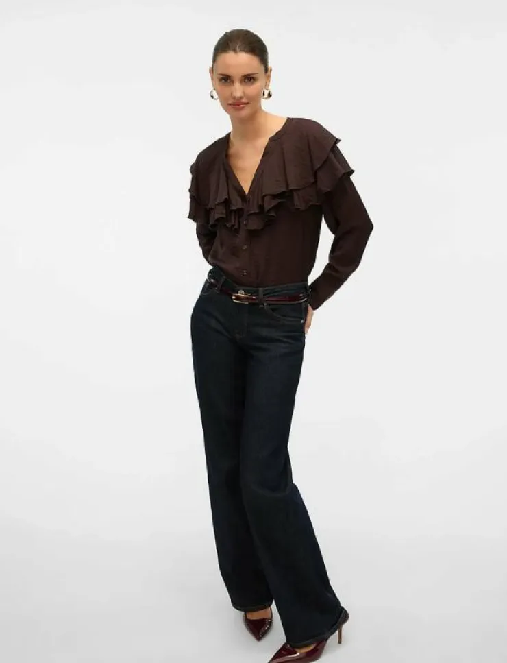 Kvinnor Vero Moda Blusar & Skjortor|VMLIZZI LS FLOUNCE TOP WVN GA - Långärmade blusar