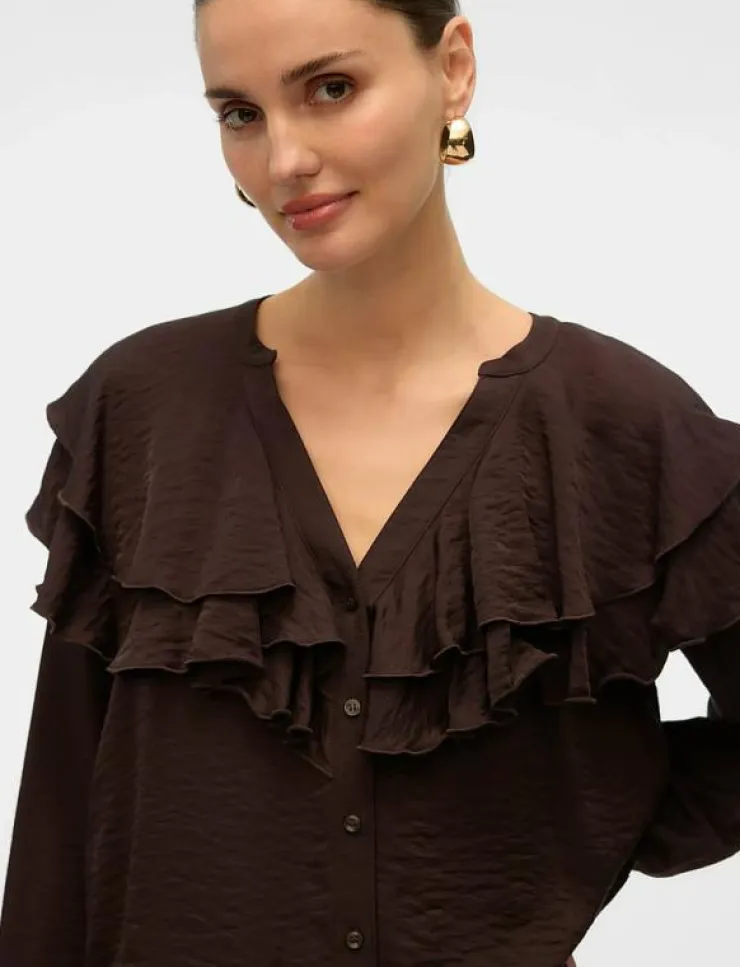 Kvinnor Vero Moda Blusar & Skjortor|VMLIZZI LS FLOUNCE TOP WVN GA - Långärmade blusar
