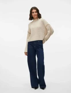 Kvinnor Vero Moda Stickat|VMNEWCREAM LS FUNNELNECK PULLOVER BOO - Stickat