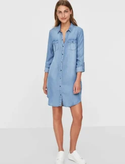 Vero Moda VMSIGGA LS SHORT DRESS LT BL GA NOOS - Korta klänningar|Kvinnor Plus Size & Curvy|Denimkläder