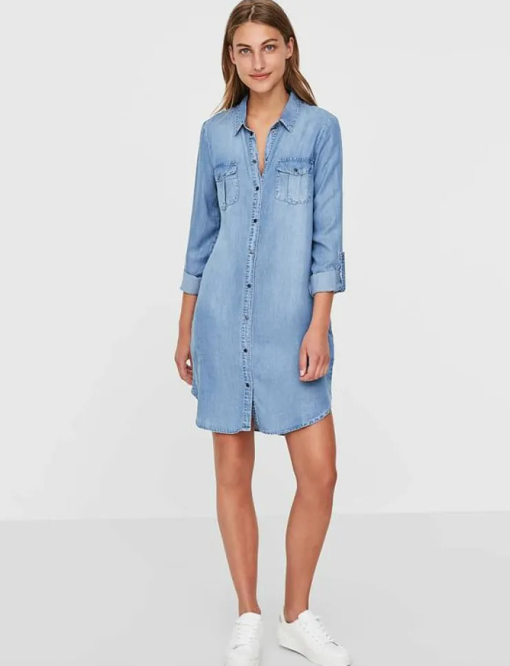 Vero Moda VMSIGGA LS SHORT DRESS LT BL GA NOOS - Korta klänningar|Kvinnor Plus Size & Curvy|Denimkläder