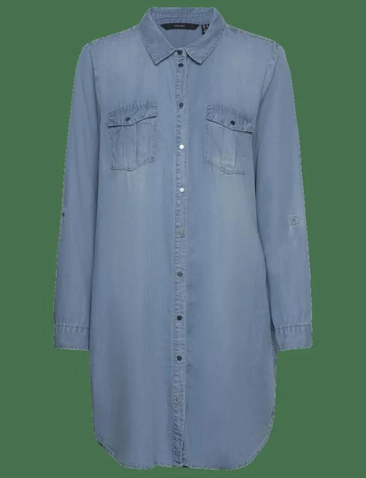 Vero Moda VMSIGGA LS SHORT DRESS LT BL GA NOOS - Korta klänningar|Kvinnor Plus Size & Curvy|Denimkläder
