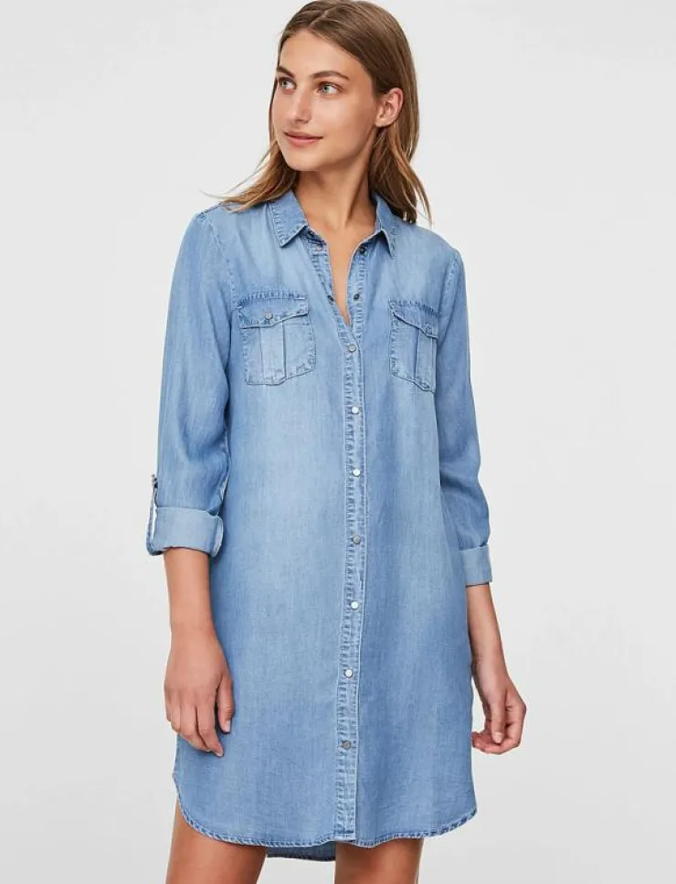 Vero Moda VMSIGGA LS SHORT DRESS LT BL GA NOOS - Korta klänningar|Kvinnor Plus Size & Curvy|Denimkläder