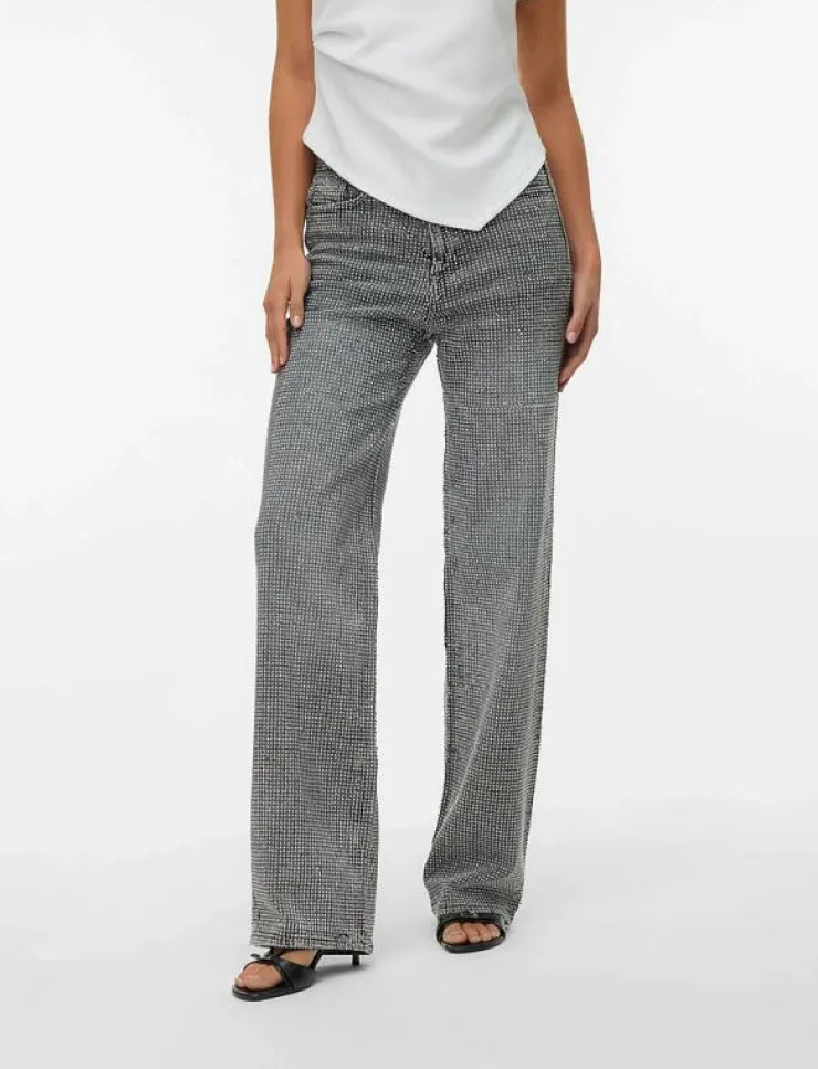 Vero Moda VMTESSA HR WIDE RHINESTONE JEANS RA206 - Vida byxor|Kvinnor Jeans