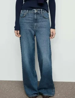 Kvinnor Mango Denimkläder|Jeans|Wide leg studded jeans - Vida byxor