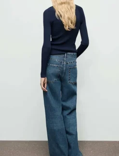 Kvinnor Mango Denimkläder|Jeans|Wide leg studded jeans - Vida byxor
