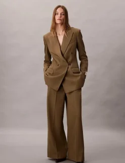 Kvinnor Calvin Klein Byxor|Wool Gaberdine Wide Leg Trouser - Vida byxor