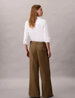 Kvinnor Calvin Klein Byxor|Wool Gaberdine Wide Leg Trouser - Vida byxor