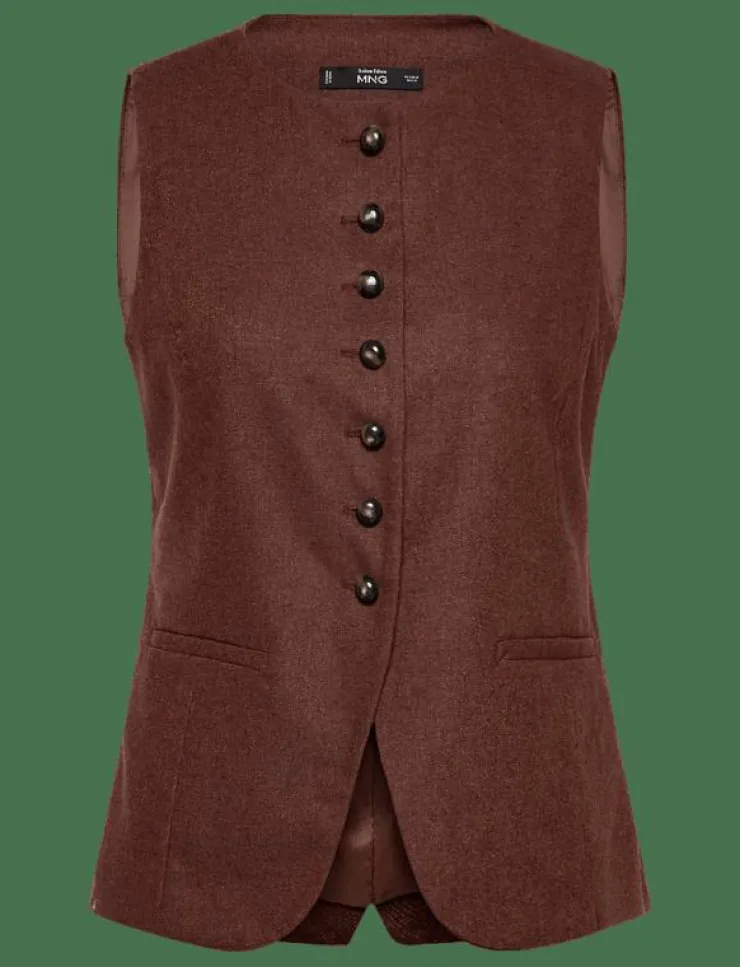 Kvinnor Mango Västar|Wool-blend gilet with buttons - Stickade västar