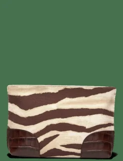Kvinnor Lauren Ralph Lauren Kuvertväskor|Handväskor|Zebra-Print Canvas & Leather Large Pouch - Handväskor