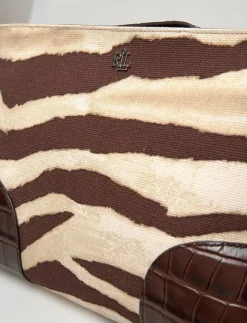 Kvinnor Lauren Ralph Lauren Kuvertväskor|Handväskor|Zebra-Print Canvas & Leather Large Pouch - Handväskor